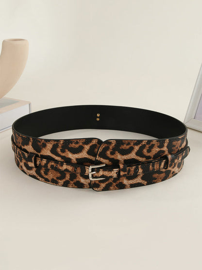 Cinturón de cintura asimétrico de cuero sintético de moda con estampado de leopardo para mujer