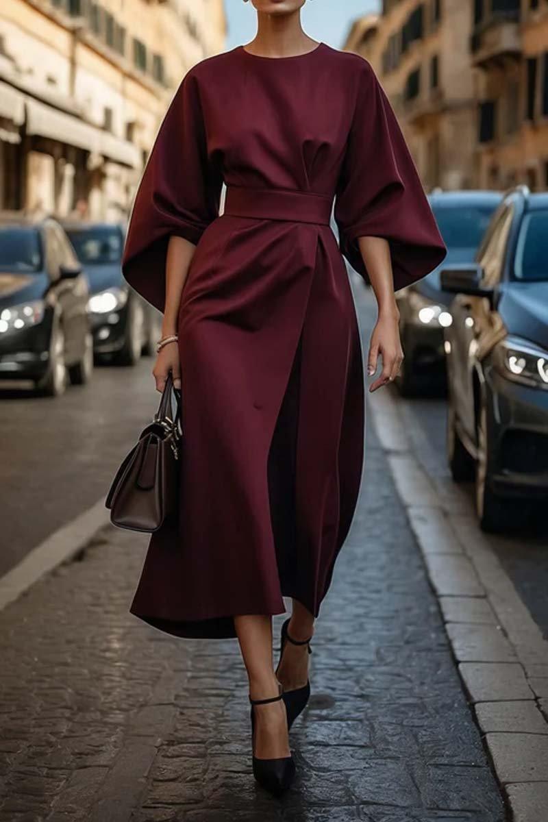 Vestido de cintura elegante de color sólido