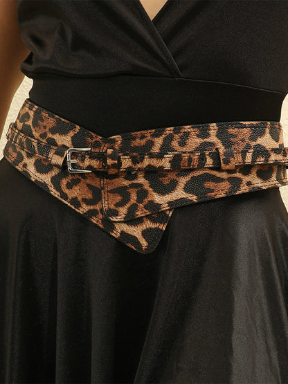 Cinturón de cintura asimétrico de cuero sintético de moda con estampado de leopardo para mujer