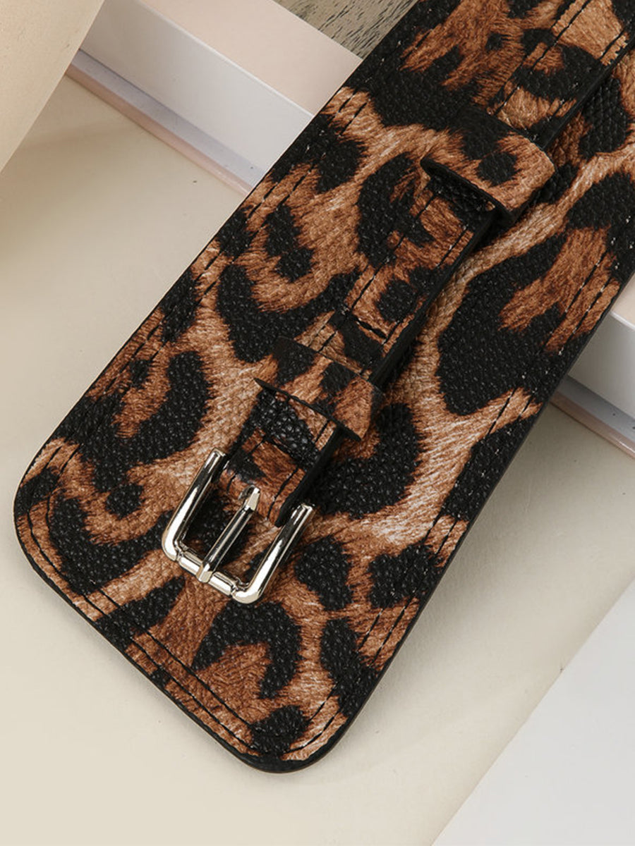 Cinturón de cintura asimétrico de cuero sintético de moda con estampado de leopardo para mujer
