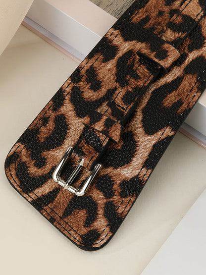 Cinturón de cintura asimétrico de cuero sintético de moda con estampado de leopardo para mujer