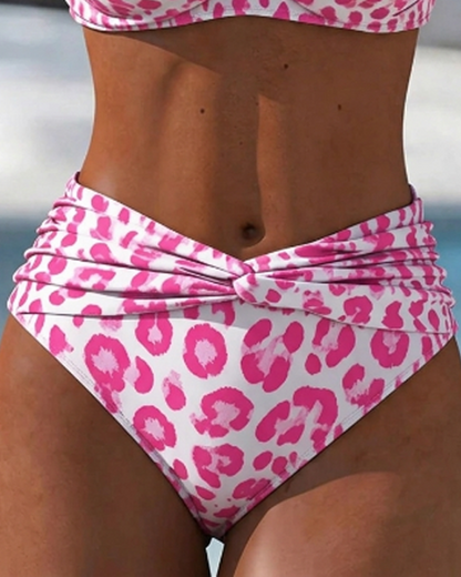 Bikini de estampado de leopardo con detalle twist y cintura alta