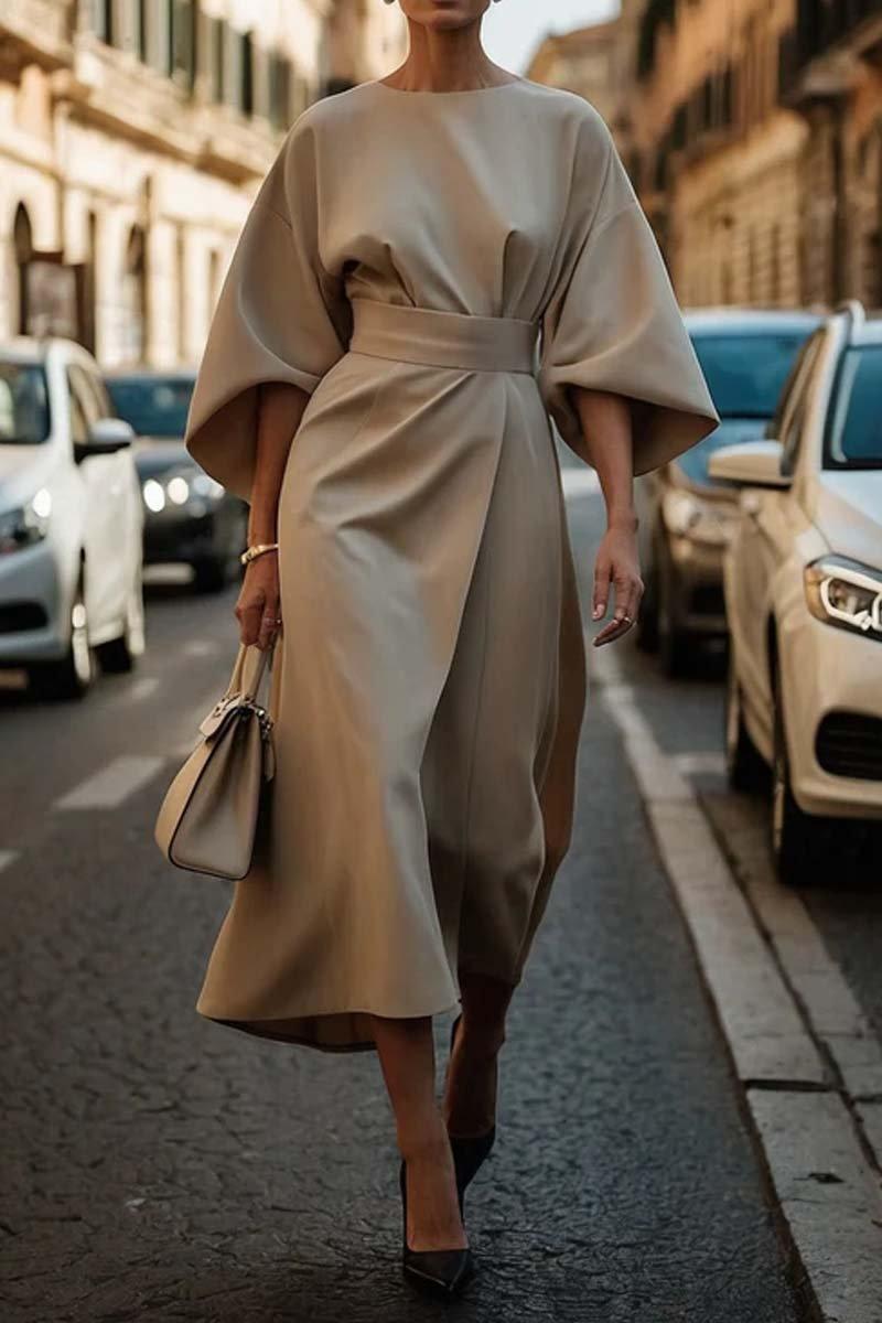 Vestido de cintura elegante de color sólido