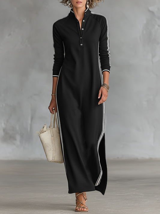Vestido maxi sudadera con ribete blanco