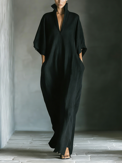 Vestido largo kimono de mezcla de algodón