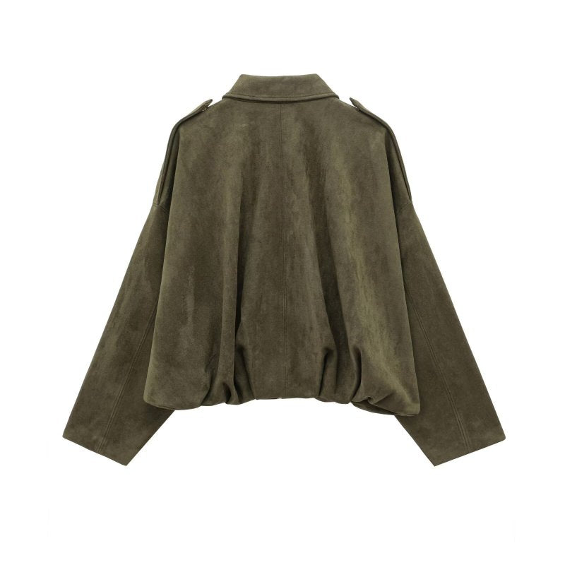Chaqueta Oversize con Manga Murciélago Efecto Gamuza