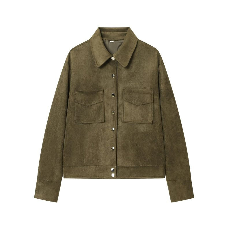 Chaqueta Camisa Efecto Ante - Verde Militar