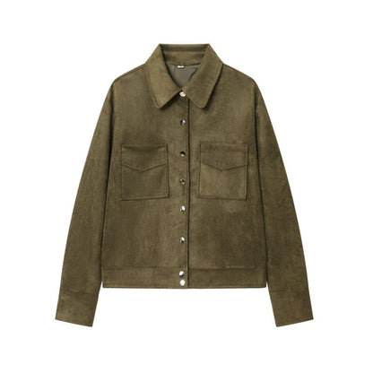 Chaqueta Camisa Efecto Ante - Verde Militar