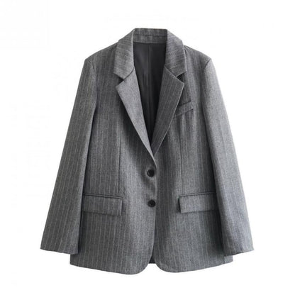 Blazer Rayas Diplomáticas Gris con Solapa Clásica