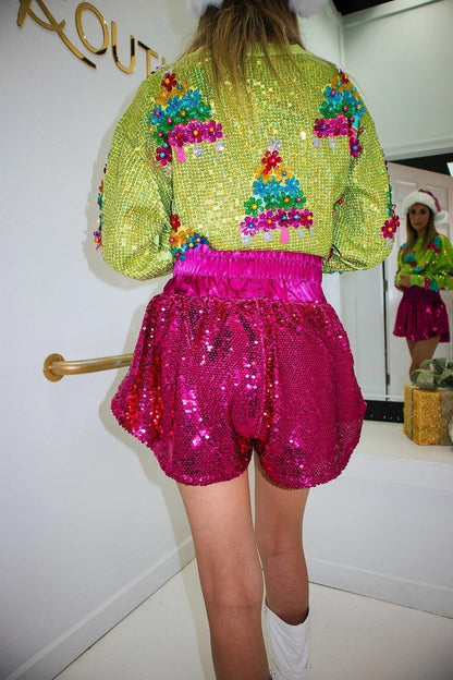 Falda pantalón de cintura alta con lentejuelas