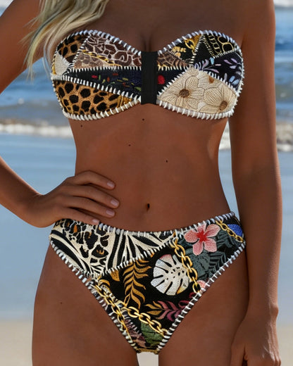 Bralette de bikini con bloques de color