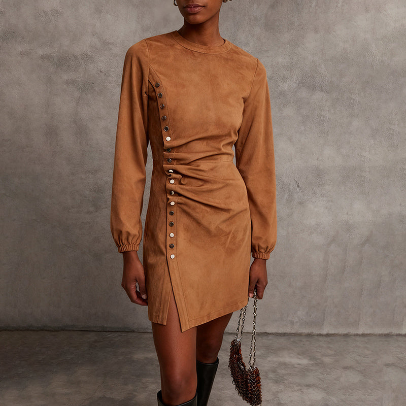 Vestido de ante nuevo de otoño e invierno estilo retro occidental para mujer