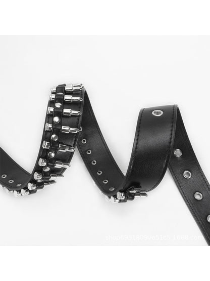 Cinturón de cintura adornado con tachuelas de cuero sintético estilo punk negro para mujer
