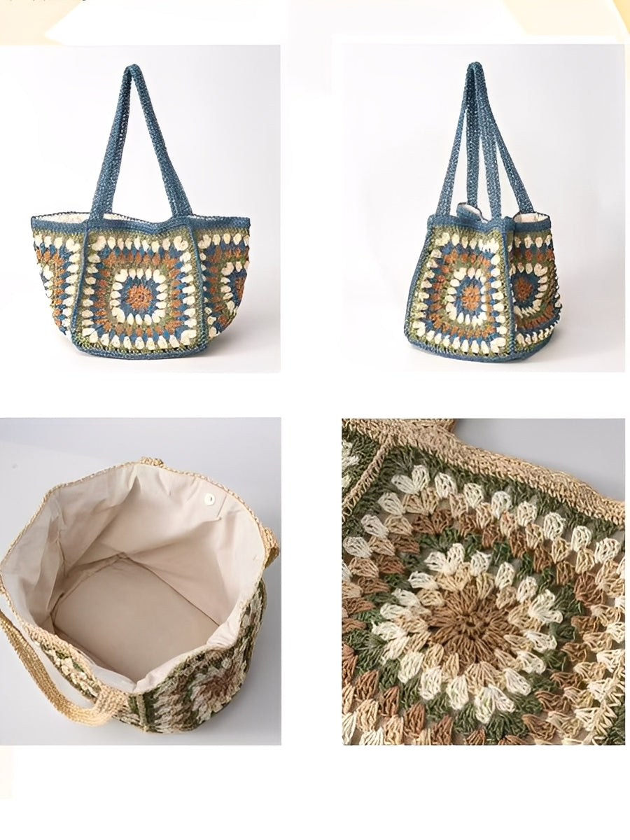 Bolso tejido de gran capacidad para mujer con hebilla magnética de un solo hombro