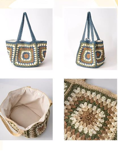 Bolso tejido de gran capacidad para mujer con hebilla magnética de un solo hombro