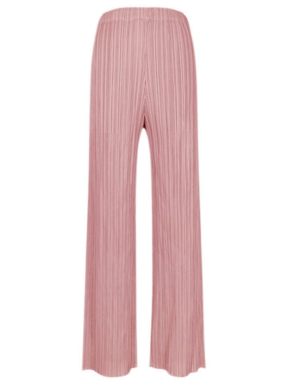 Pantalones plisados casuales de pierna ancha para mujer