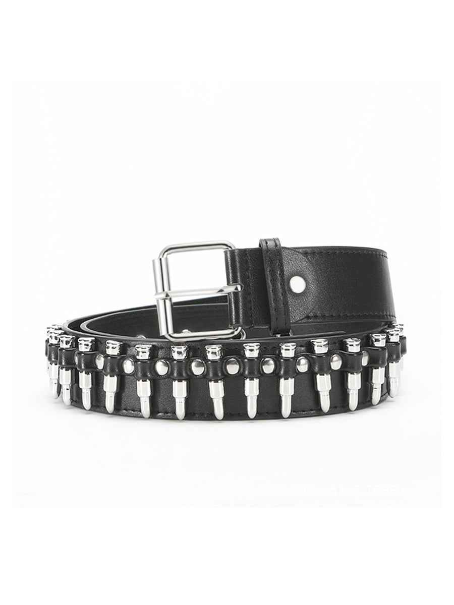 Cinturón de cintura adornado con tachuelas de cuero sintético estilo punk negro para mujer