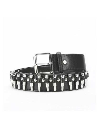 Cinturón de cintura adornado con tachuelas de cuero sintético estilo punk negro para mujer
