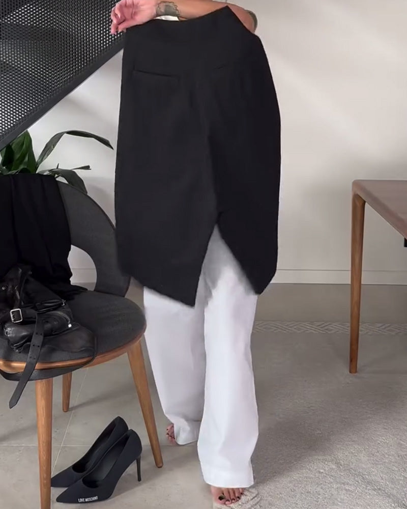 Pantalón casual liso de color único con corte asimétrico