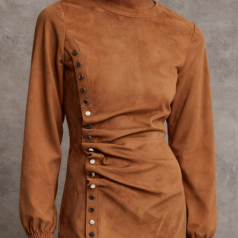 Vestido de ante nuevo de otoño e invierno estilo retro occidental para mujer