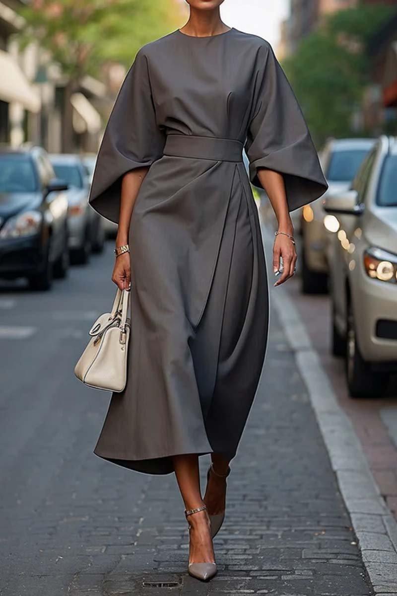 Vestido de cintura elegante de color sólido