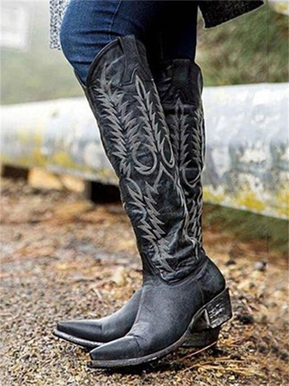 Botas vintage vaqueras bordadas hasta la rodilla