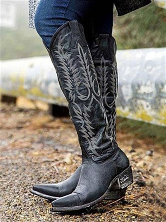 Botas vintage vaqueras bordadas hasta la rodilla
