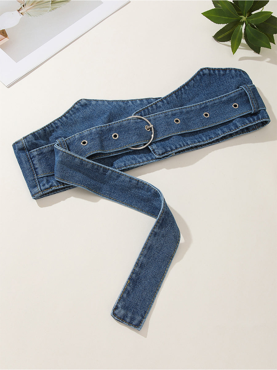Cinturón ancho de cintura con hebilla y anillo de mezclilla casual para mujer