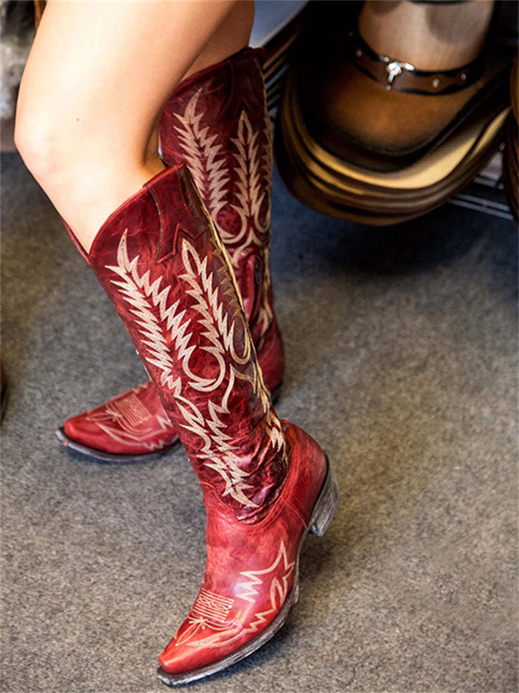 Botas vintage vaqueras bordadas hasta la rodilla