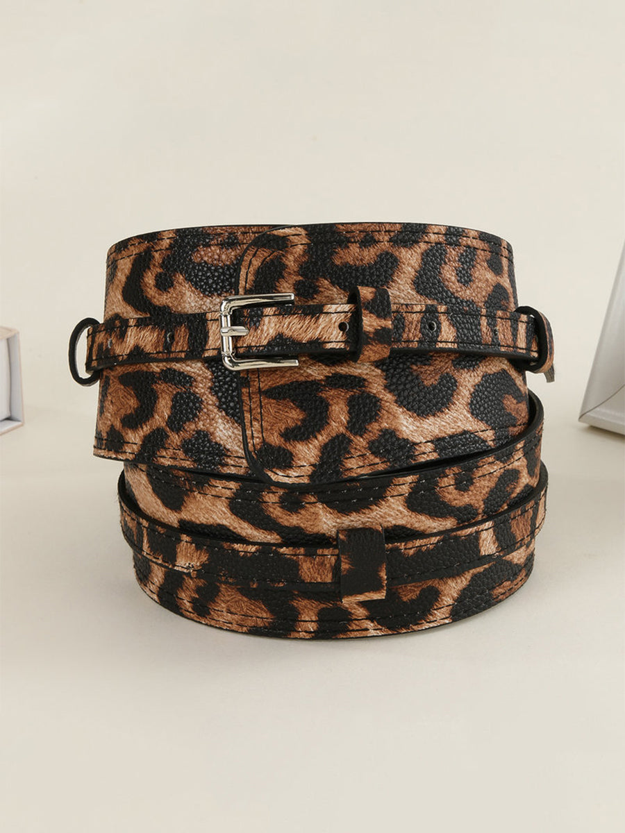 Cinturón de cintura asimétrico de cuero sintético de moda con estampado de leopardo para mujer