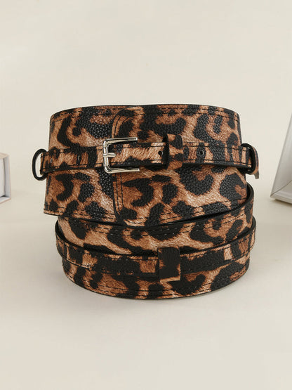 Cinturón de cintura asimétrico de cuero sintético de moda con estampado de leopardo para mujer