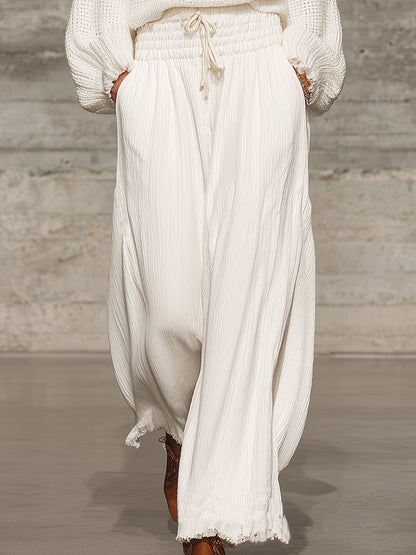 Pantalones anchos de cintura elástica blanca casual retro