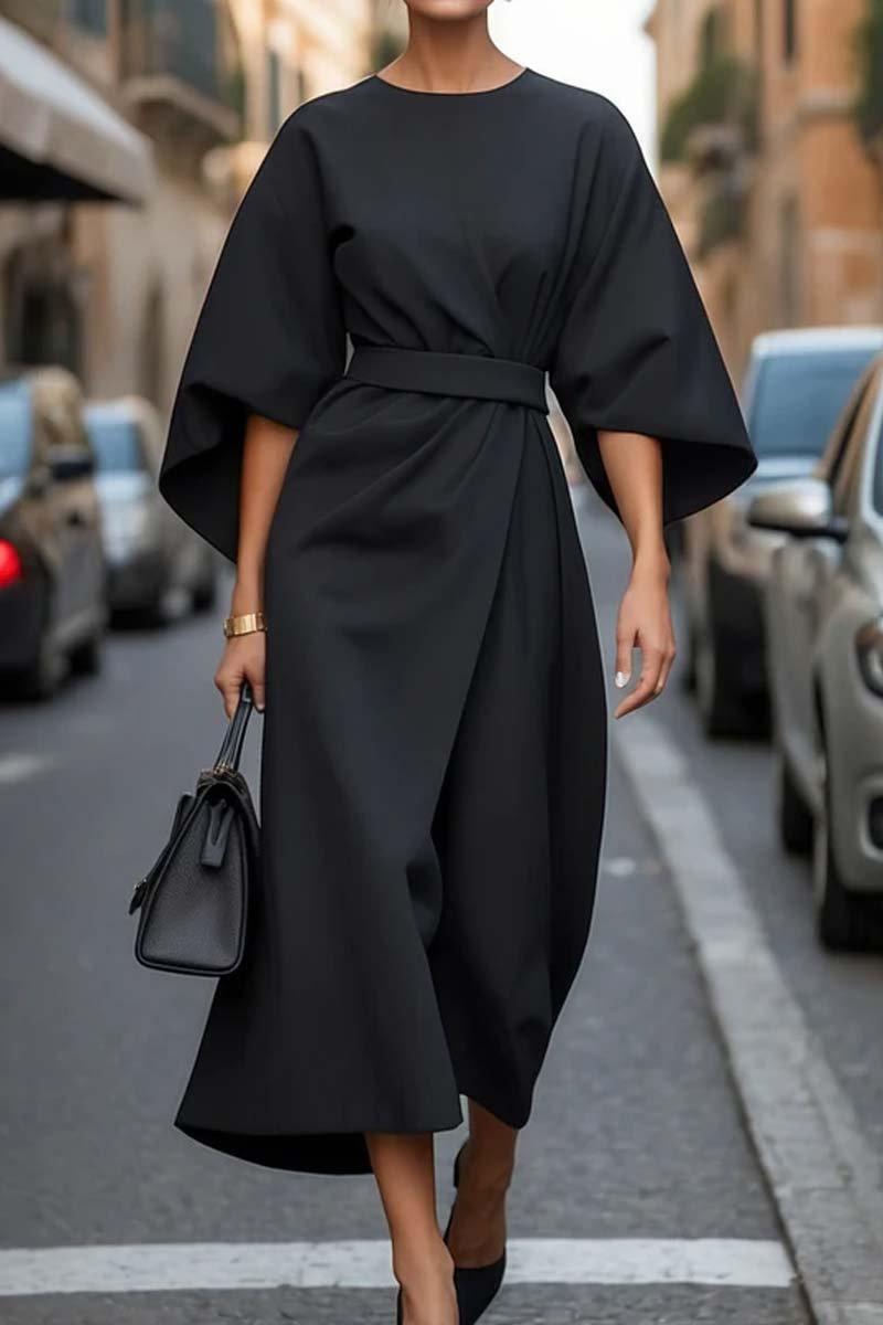 Vestido de cintura elegante de color sólido