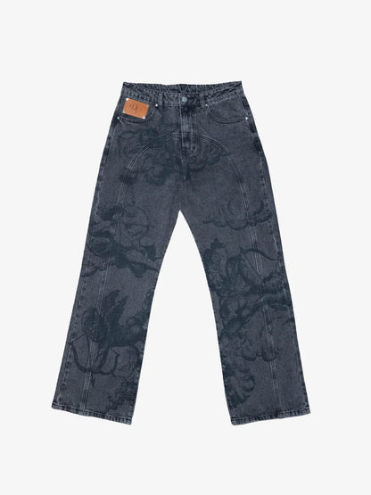 Vaqueros azules lavados con estampado de Cupido