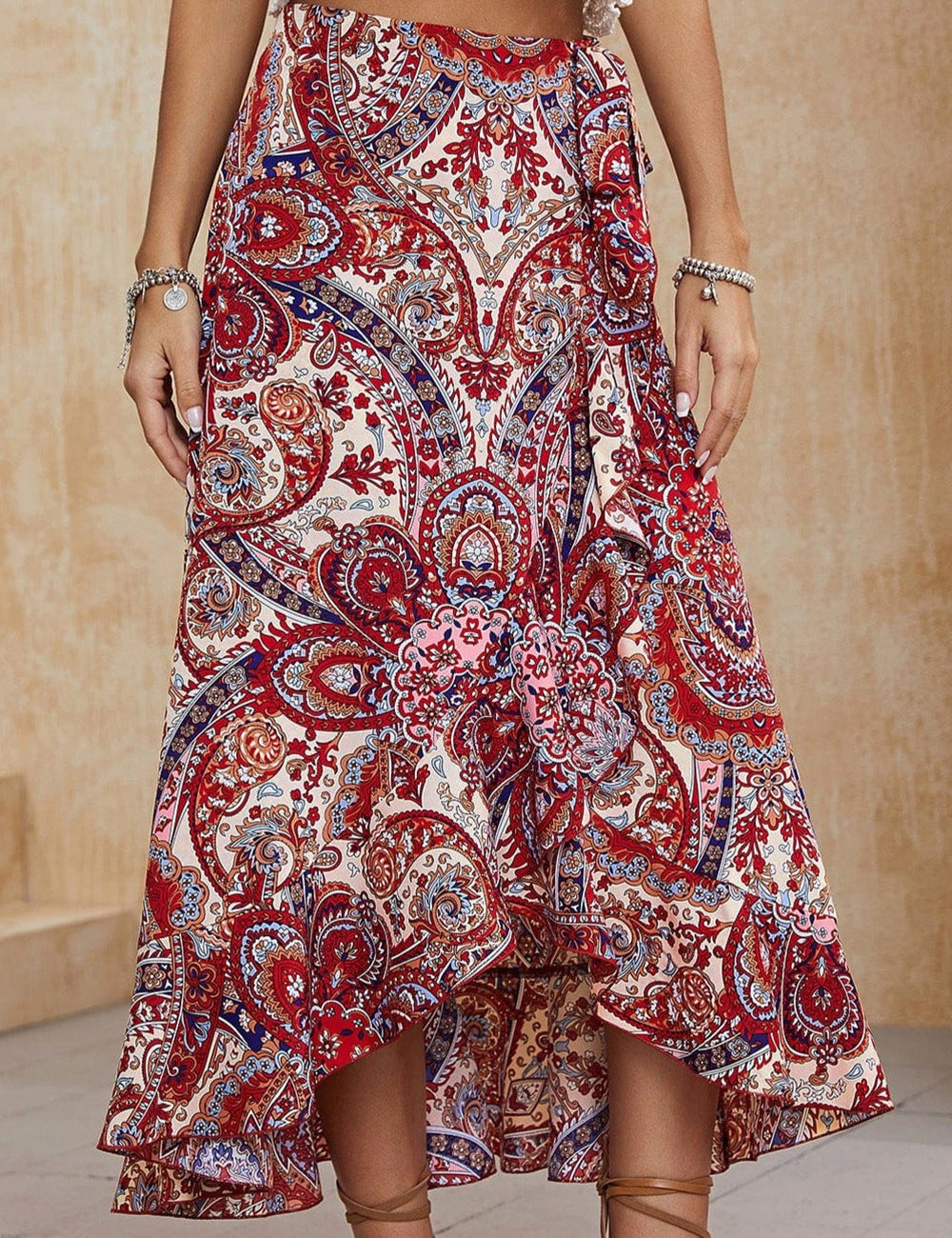 Falda midi alta y baja de cachemir boho