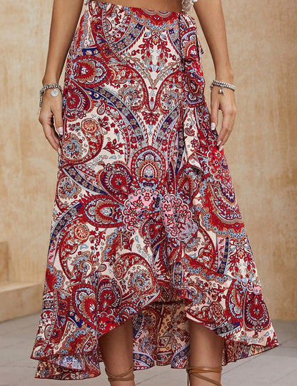Falda midi alta y baja de cachemir boho