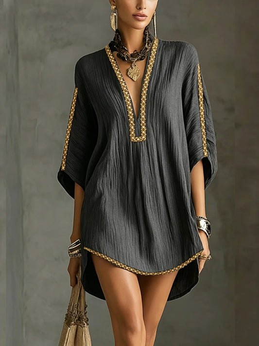 Vestido corto tipo kaftán bordado