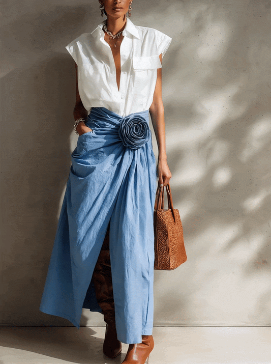 Conjunto de camisa de algodón y falda floral