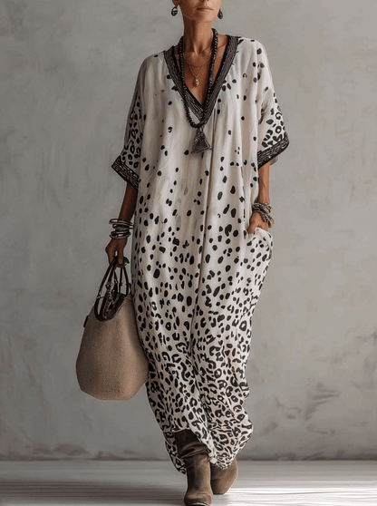 Vestido largo de gasa con estampado de leopardo degradado