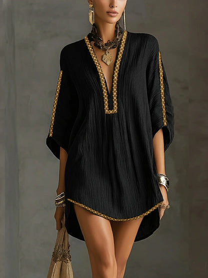 Vestido corto tipo kaftán bordado