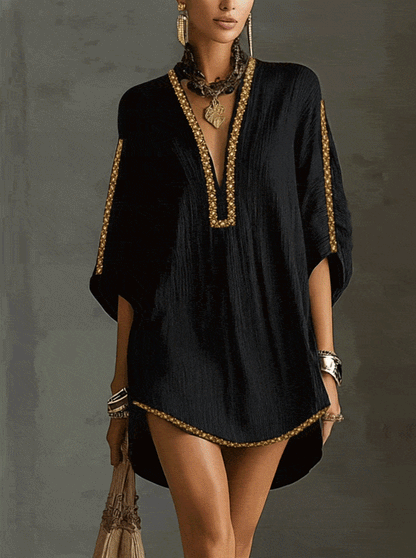 Vestido corto tipo kaftán bordado