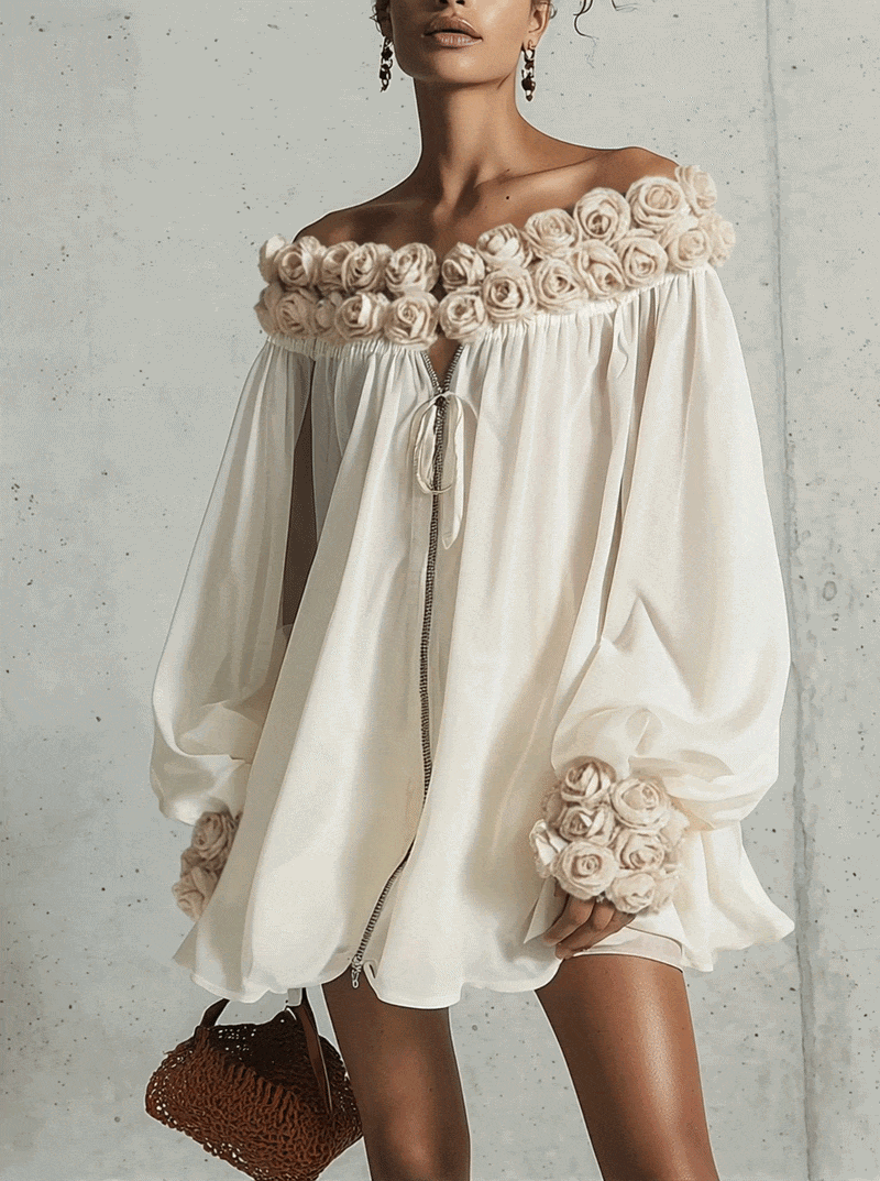 El vestido floral 3D crema