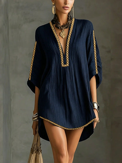 Vestido corto tipo kaftán bordado