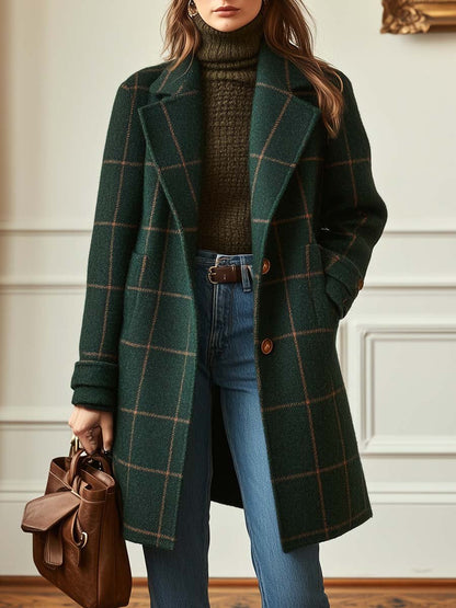 Abrigo de tweed a cuadros retro para mujer con solapa