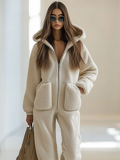 Mono casual holgado vintage de forro polar con bolsillo y cremallera con capucha