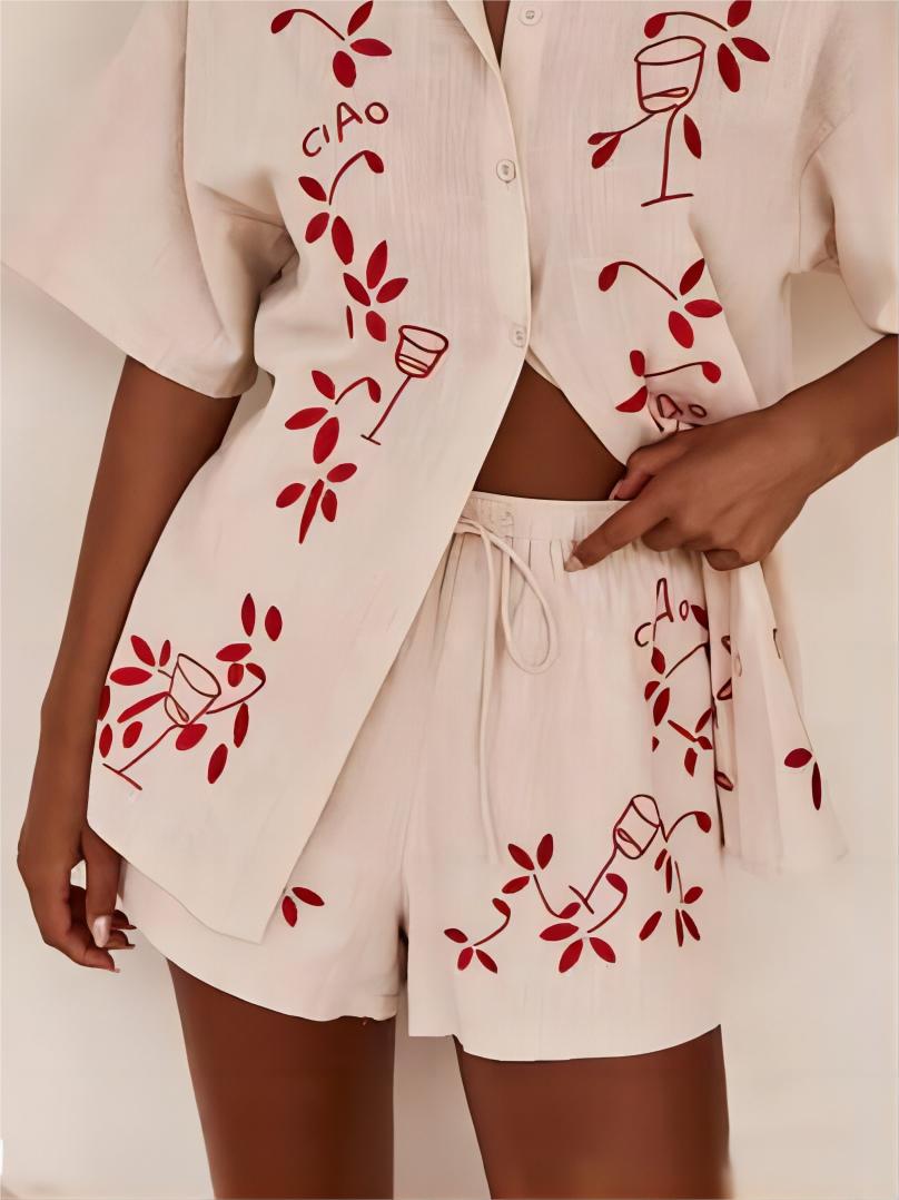 Conjunto de pantalones cortos elásticos sueltos