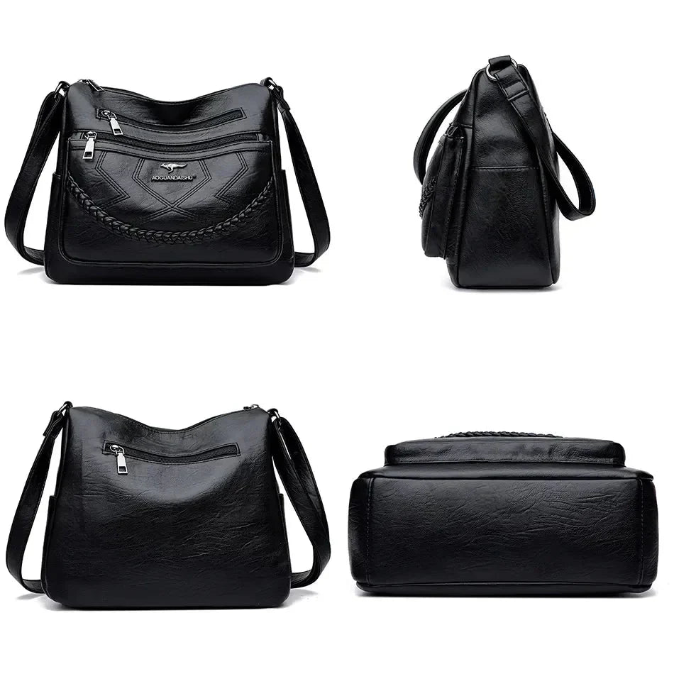 Bolso Bandolera de Piel Suave para Mujer con Compartimentos Internos