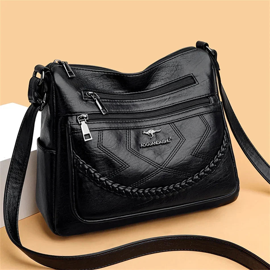 Bolso Bandolera de Piel Suave para Mujer con Compartimentos Internos
