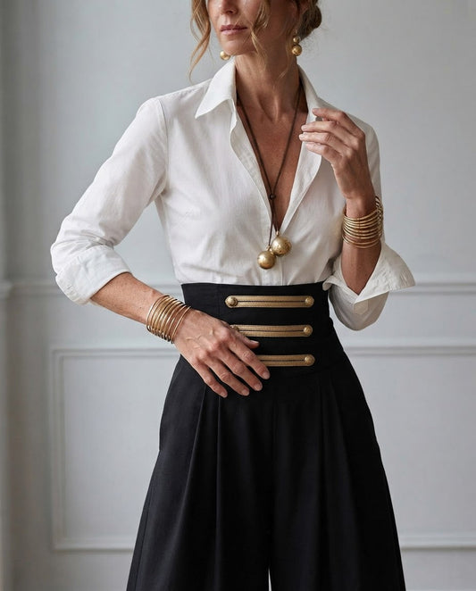 Conjunto Beatrice — Camisa Blanca y Pantalón de Talle Alto