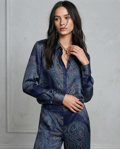 Conjunto Vittoria — Camisa y Pantalón Paisley de Satén